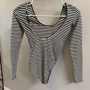 American Apparel Black and White Stripes Bodysuit Top